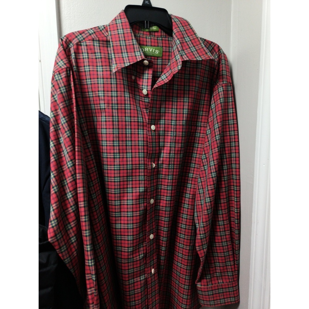 ORVIS XL Holiday Plaid Shirt 100% Cotton Button Down Red Green  Dress Casual